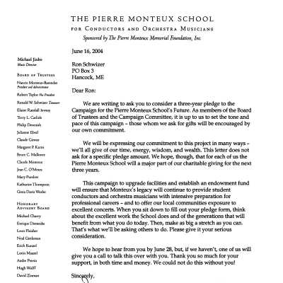 Letter requesting pledges at beginning of campaign (2004)