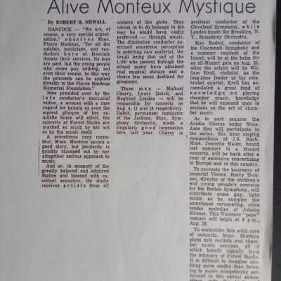 Mercurial widow keeps alive Monteux mystique [Bangor Daily News 1966]