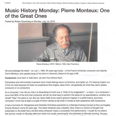 Music Heritage Monday (on-line podcast) - Pierre Monteux