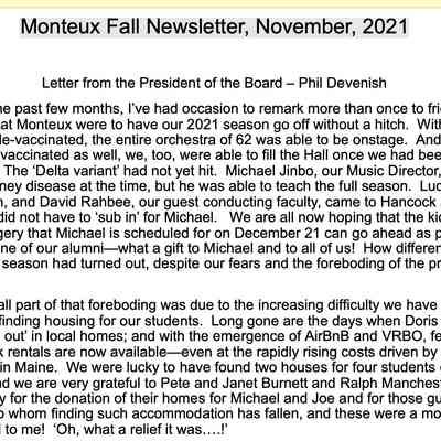 Monteux Fall Newsletter, November, 2021