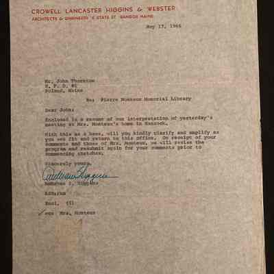 1966 Letter from Architects re: Pierre Monteux Memorial Library