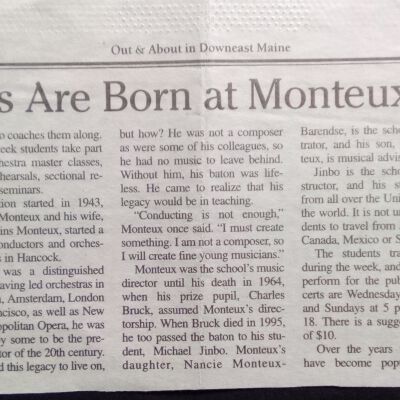 Orchestras are born at Monteux Concerts [Ellsworth American Out & About, 6/21/01]