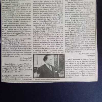 "Lead Follow or just Listen" [Review of concert by Robert H. Newall in Bangor Daily News?]