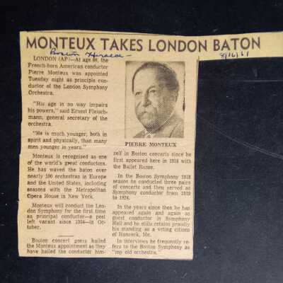 Monteux takes London baton [Boston Herald 8/16/61]