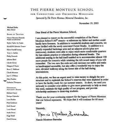 November 2003 Solicitation Letter enclosed with Newsletter