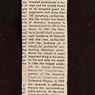 Obituary for Doris Monteux, died March 13, 1984