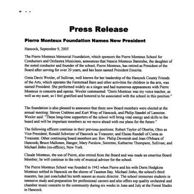 Monteux School Names New President (2005)
