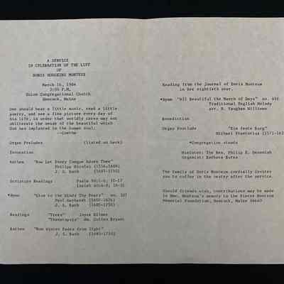 1984 Memorial for Doris Hodgkins Monteux