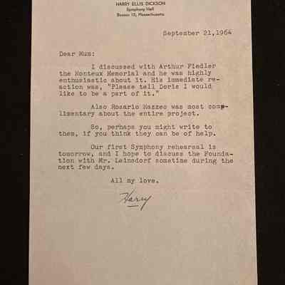 Letter to Doris Monteux from Harry Ellis Dickson, September 21, 1964