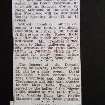 1946 Organ dedication