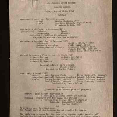 1962 Chamber Music Programs and Library Chamber Music Holdings