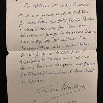 French Edition Handwritten Davis Rec Letter