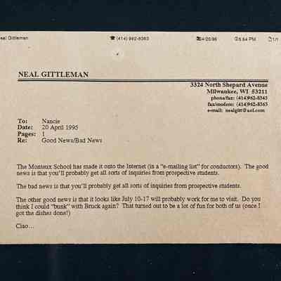 Notice of Publicity from Neal Gittleman 1995