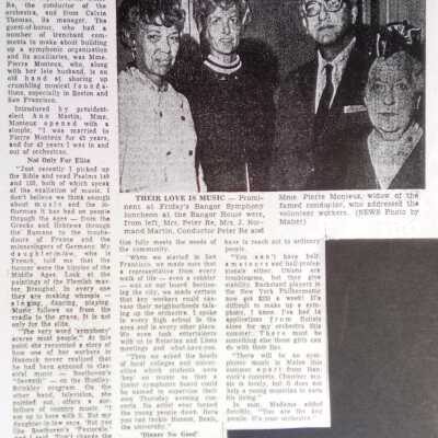 Mme. Monteux warns symphony women against social elitism (Bangor Daily News 1969)