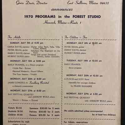 Hancock County Friends of the Arts 1970 Programs in the Forest Studio, Hancock