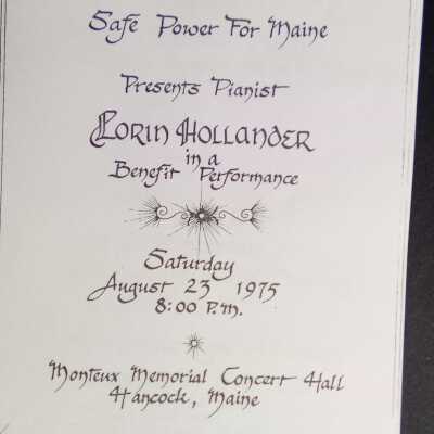 Lorin Hollander Concert (1975); benefit for Safe Power for Maine [organization concerned with nuclear power plants in Maine]