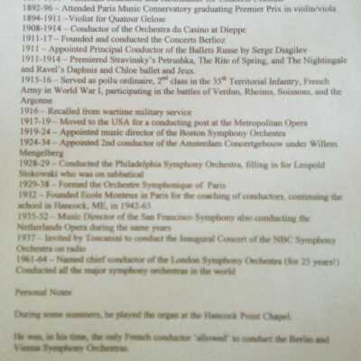 Timeline/Resume for Pierre Monteux, Conductor, Violin/Viola, Organ