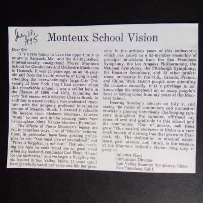 Monteux School Vision – letter to editor (Ellsworth American?) 1995