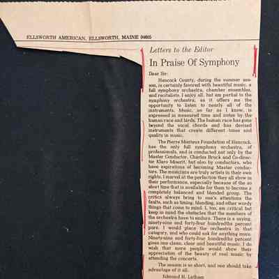 EA Letter to Editor In Praise of Symphony