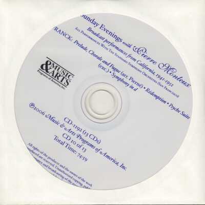 CD 10 OF 13 "SUNDAY EVENINGS WITH PIERRE MONTEUX: BROADCAST PERFORMANCES, 1941-1952" WITH THE STANDARD SYMPHONY ORCHESTRA, SAN FRANCISCO. FRANCK