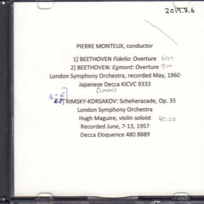 BEETHOVEN: TRACK 1, FIDELIO: OVERTURE. TRACK 2: EGMONT: OVERTURE. RECORDED MAY, 1960.