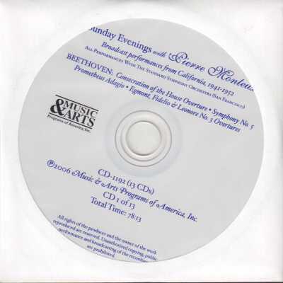 CD 1 OF 13 "SUNDAY EVENINGS WITH PIERRE MONTEUX: BROADCAST PERFORMANCES, 1941-1952" WITH THE STANDARD SYMPHONY ORCHESTRA, SAN FRANCISCO. BEETHOVEN