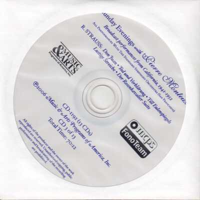 CD 3 OF 13 "SUNDAY EVENINGS WITH PIERRE MONTEUX: BROADCAST PERFORMANCES, 1941-1952" WITH THE STANDARD SYMPHONY ORCHESTRA, SAN FRANCISCO. R. STRAUSS