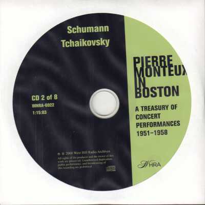 CD 2 OF 8 "PIERRE MONTEUX IN BOSTON: A TREASURY OF CONCERT PERFORMANCES 1951-1958." SCHUMANN-TCHAIKOWSKY