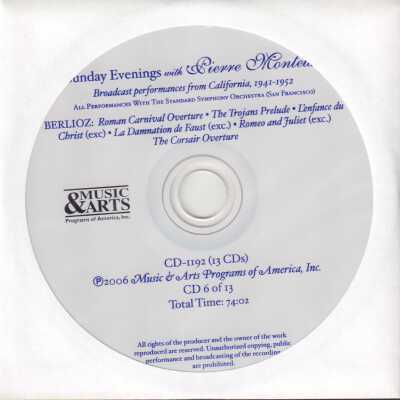 CD 6 OF 13 "SUNDAY EVENINGS WITH PIERRE MONTEUX: BROADCAST PERFORMANCES, 1941-1952" WITH THE STANDARD SYMPHONY ORCHESTRA, SAN FRANCISCO. BERLIOZ