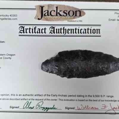 Certificate of authenticity for the large Parman point from Jackson Galleries of Kentucky