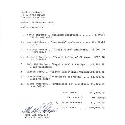 Original Sales Inventory Sheet
