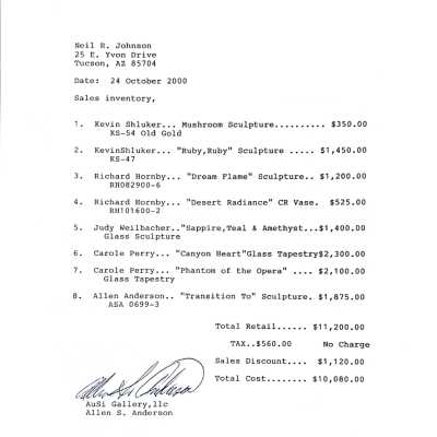 Original Sales Inventory Sheet