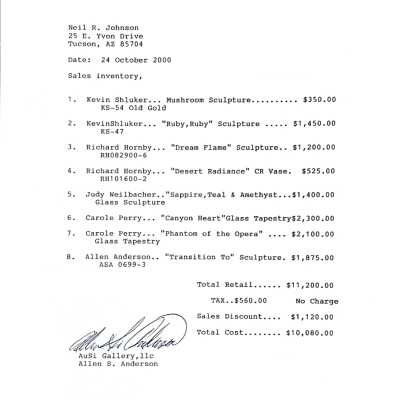 Original Sales Inventory Sheet