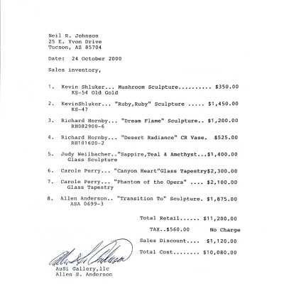 Original Sales Inventory Sheet