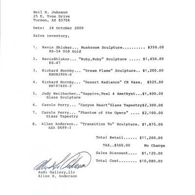 Original Sales Inventory Sheet