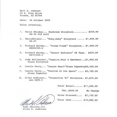 Original Sales Inventory Sheet
