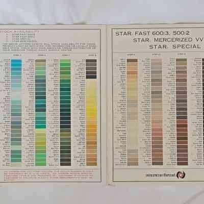 The image shows four color charts displaying various shades of thread, labeled by strip numbers.