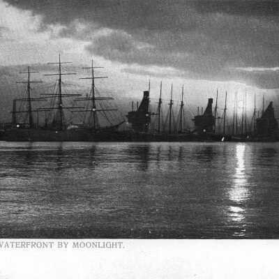 Waterfront by Moonlight, Boston, Mass