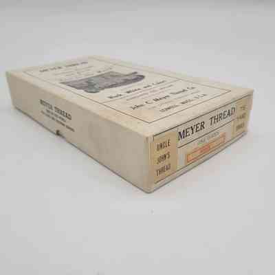 The image shows a vintage box of Meyer Thread, containing one dozen white spools, with detailed labeling.