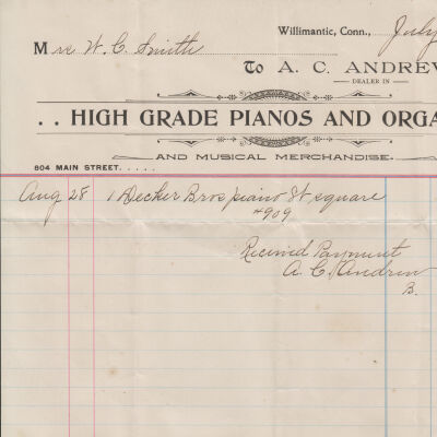 Receipt, A. C. Andrews Music Store