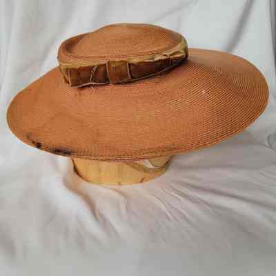 Tan Straw Sailor Hat with Chin Strap