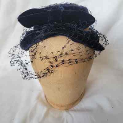 Blue Velvet Small Hat with Netting 1940s