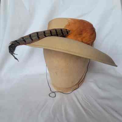 Tan Hat with Orange and Brown Feathers 1940s