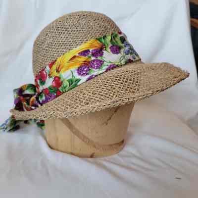 Straw Bonnet Hat with Floral Band