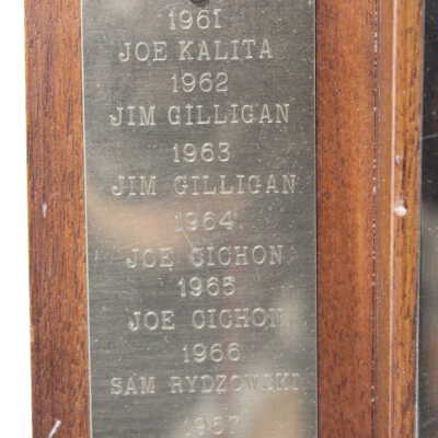 Closeup of lefthand label: Reads "1969 Joe Kalita 1962 Jim Gilligan 1963 Jim Gilligan 1964 Joe Chichon 1965 Joe Chichon 1966 Sam Rydzowski 1967 Sam Rydzowski