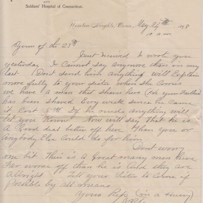 Letter, from JBC of Fitch's Home for the Soldiers and Soldiers' Hospital of Connecticut