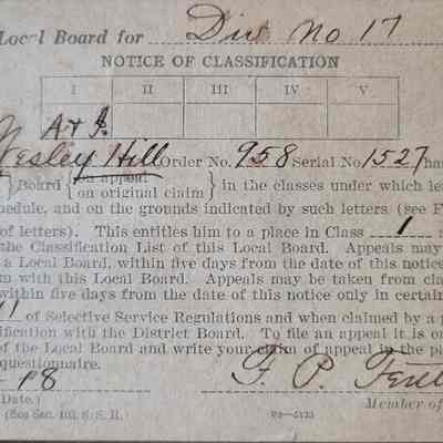 Charles W Hill Notification of Classification for the U.S. Military