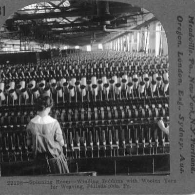 Stereograph Card of Bobbins Winding