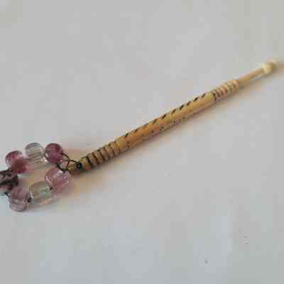 Bone Lace Bobbin with Pink Beads