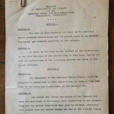 Proposed Constitution and By-Laws for the American Thread Co Athletic Association